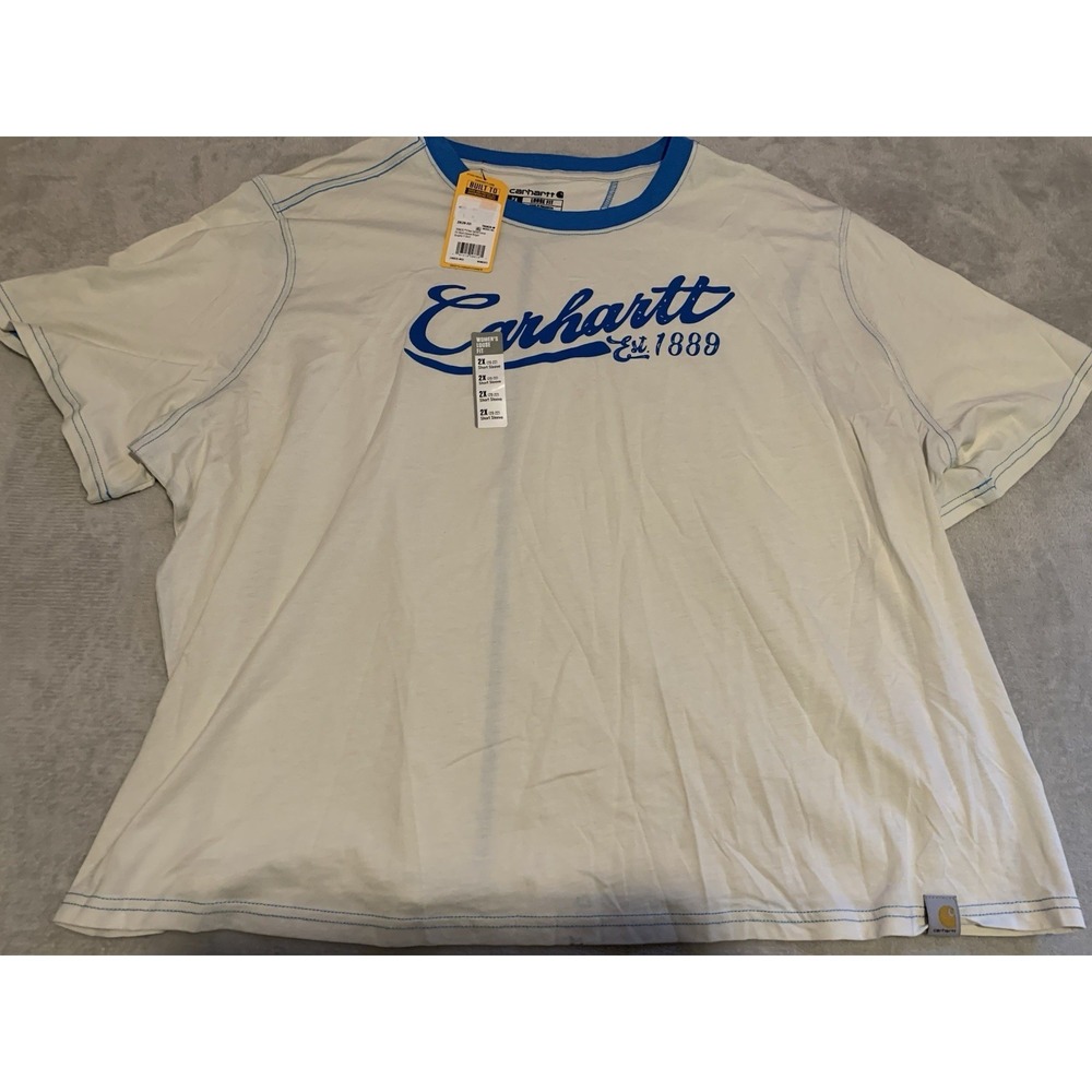 Carhartt 106835 Women's 2XL Tencel Fiber Ringer Loose Fit T-Shirt Blue White NEW